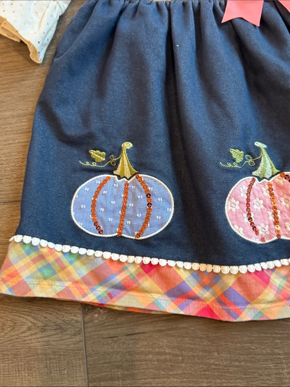 Bonnie Jean Cream, Navy & Coral Pumpkin Patch Dress